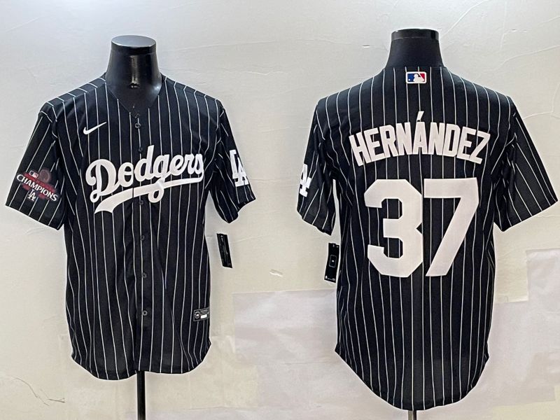 Men Los Angeles Dodgers #37 Hernandez Black Stripe Jointly Name 2025 Nike MLB Jersey style 2